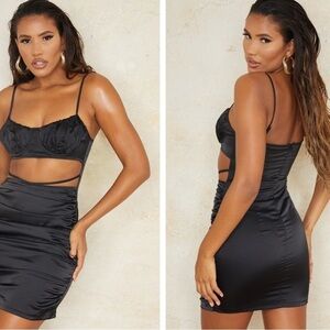 🖤 PrettyLittleThing Black Chemise Cutout Mini Dress – Size 12 (NWT)